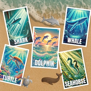 de cartes postales Ocean Animal - Animaux mignons dans la nature | dauphins, baleines, requins, tortues, hippocampes | Art sous-marin de la vie marine pour les amoureux des animaux