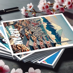 Cartes postales et autocollants imperméables du Japon - Tokyo, Osaka, Kyoto, Himeji, Fukuoka | Art emblématique du paysage urbain japonais | Souvenirs de voyage