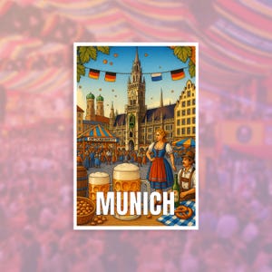 Munich Travel Postcard | Oktoberfest Postcard | Iconic Bavaria Scene Souvenir | Travel Art Postcard | All Europe Postcard Set