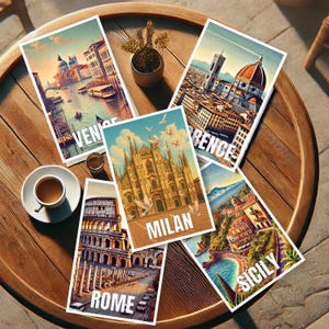 Italy Travel Postcard | Milan, Rome, Florence, Venice, Sicily | Iconic Italian Scene | Travel Art Postcard | All Europe Postcard Set