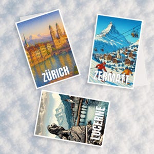 Switzerland Postcard Set – Zürich, Lucerne & Zermatt – Swiss Travel Souvenir Bundle – Alpine Landmarks Scenery (3-Pack)