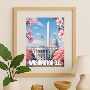 Pôster da Flor de Cerejeira de Washington D.C. – Pôster da Casa Branca – Série de pôsteres dos EUA – Arte de parede com marcos icônicos