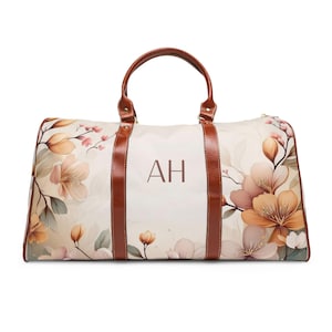 Monogram Duffle Bag Travel Bag with Initials Floral Duffel Bag Personalized Duffle Bag Weekender Bag For Women