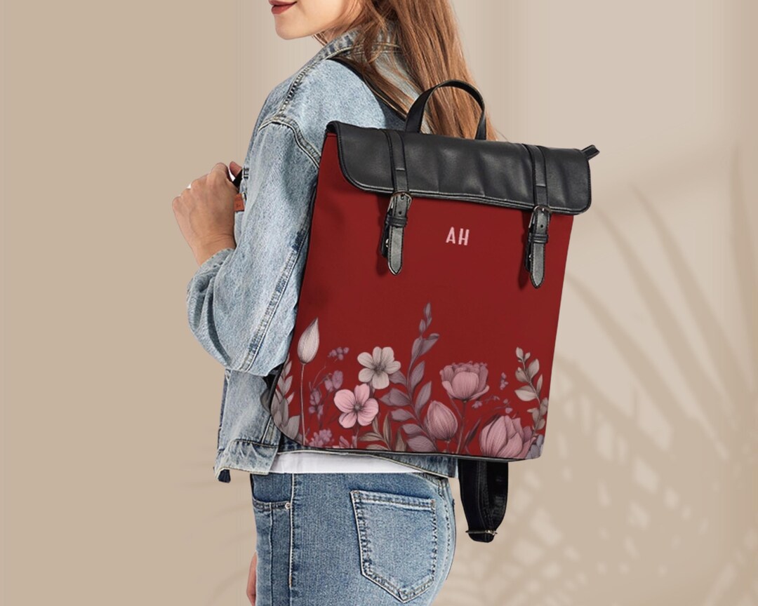 Convertible Backpack, Burgundy Bag With Initials, Custom Bag Women ...