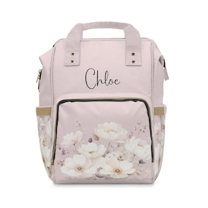 Personalized Diaper Bag Backpack Custom Floral Baby Bag with Name Travel Tote for Moms Baby Shower Gift Mom Essential Nursery Storage