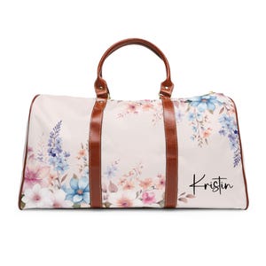 Personalized Travel Duffel Bag for Women Custom Name Overnight Bag with Shoulder Strap Floral Weekender Bag Gift for Her