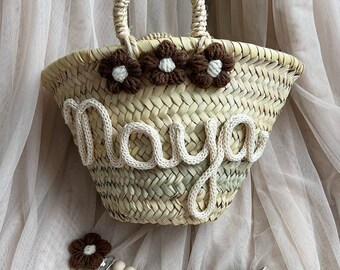 Personalized basket, personalized baby and child straw bag
