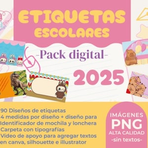 Collezione di etichette scolastiche 2025, adesivi scolastici stampabili, etichette scolastiche in formato digitale, ritorno a scuola
