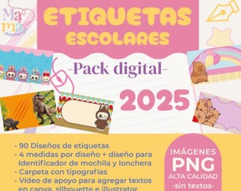 Collezione di etichette scolastiche 2025, adesivi scolastici stampabili, etichette scolastiche in formato digitale, ritorno a scuola