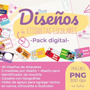 Diseños etiquetas escolares colección 2024, stickers escolares imprimibles, Archivo digital etiquetas escolares, regreso a clases