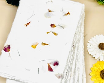 Handmade Deckle Edge Paper in Rose and Marigold Petals Leaf Shade (Pack of 10 sheets) Perfect for Art & Craft, Wedding Invitations