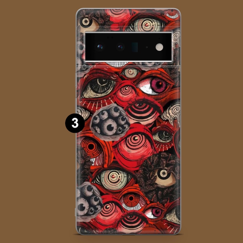Horror telefoonhoesje Goth Gore Eyes Cover voor Pixel 10, 10A, 9Pro XL, 8A, iPhone 17, 16 Pro, 15, 14, Samsung S26, S25, S24, S23, A57, A17, A16 3