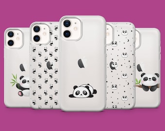 Sött Panda-telefonskal Transparent Estetiskt Björnskal för iPhone 18 Pro, 17, 16, 15, 14, 13, Samsung S26, S25, S24, A57, Pixel 11, 10, 9A