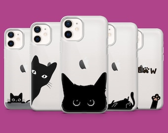 Black Cat Phone Case Transparent Kitty Lover Cover for iPhone 18 Pro, 17, 16, 15, 14, 13, Samsung S26, S25, S24, A17, A57, Pixel 11, 10, 9A