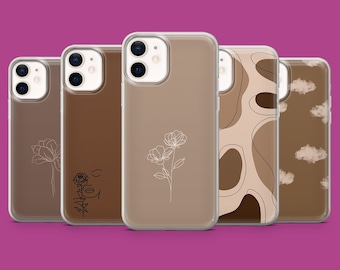 Light Brown Phone Case Beige Line Art Cover for iPhone 17, 16 Pro, 15, 14, 13, 12, Samsung S26, S25, S24, S23, A57, A17, Pixel 10, 10A, 9A