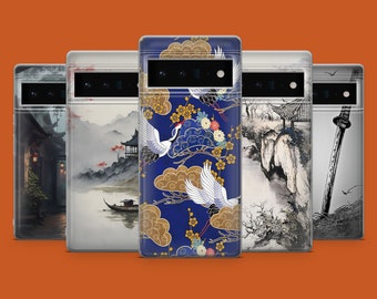 Japanische Kunst Handyhülle Samurai Traditionelles Cover passt für Google Pixel 8 8A 8Pro 7 7Pro 7A 6 6A 6Pro 5A iPhone 15 14 13 12 11 Pro Max X Xr