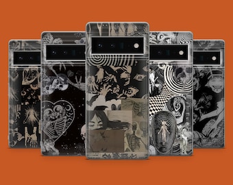 Capa de celular gótica grunge punk para Pixel 10, 10A, 9Pro XL, 8A, iPhone 17, 16 Pro, 15, 14, Samsung S26, S25, S24, S23, A57, A17