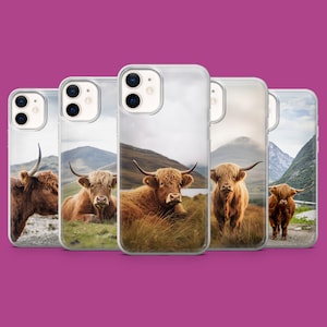 Highland Cattle Handytasche Tierliebhaber Highland Cow Cover für iPhone 16Pro, 15, 14, 13, 12, Samsung S25Ultra S24 S23 A16 A55 A35 Pixel 9 8A