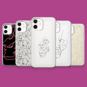 Custodia per telefono con disegno lineare minimo, cover artistica per iPhone 16Pro, 15, 14, 13, 12, Samsung S25Ultra, S24, S23, S22, A16, A55, A35, Pixel 9, 8A