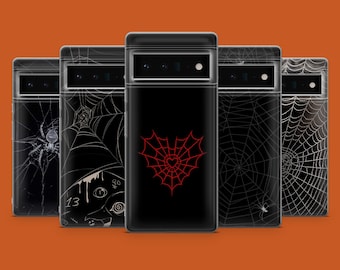 Spider Web Phone Case Scary Black Spider Cover for Pixel 11, 10A, 9Pro, iPhone 18 Pro, 17, 16, 15, 14, 13, Samsung S26, S25, S24, S23, A57
