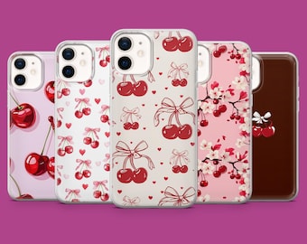 Custodia per telefono Cherry con fiocchi di ciliegie rosse per iPhone 17, 16 Pro, 15, 14, 13, 12, Samsung S26, S25, S24, S23, S22, A57, Pixel 10, 10A, 9A