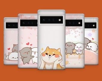 Kawaii kat telefoonhoesje schattig katje Cover past voor Pixel 10, 10A, 9Pro XL, 8A, iPhone 17, 16 Pro, 15, 14, 13, Samsung S26, S25, S24, S23, A57