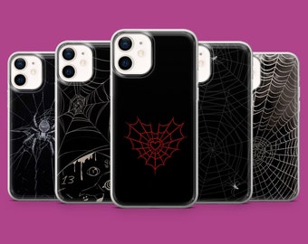 Spider Web Phone Case Black Spider Scary Cover for iPhone 18 Pro, 17, 16, 15, 14, 13, 12, Samsung S26, S25, S24, A17, A57, Pixel 11, 10, 9