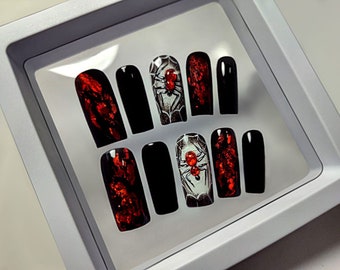 Spinne Handmade Drücken Sie auf Fingernägel mit Kleber Fake Nägel Nail Art Nageldesign