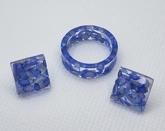 Handmade Ohrstecker und Ring Schmuck Set Resin Art