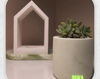 Concrete Accessory, Concrete Candle Holder with  Concrete Succulent Flower Pot, Handmade Products, Concrete Design, 100% Handmade