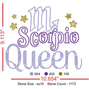 Rhinestone Template (Digital SVG File Only) SS10 -Horoscope Zodiac Sign October November Birthday Scorpio Queen for Tote Bags or Clothing
