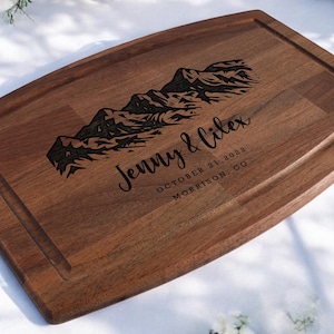 Personalized Camping Cutting Board - Custom Camper Gift, Wooden Charcuterie Board for Outdoor Lovers, Walnut or Maple Kitchen Decor
