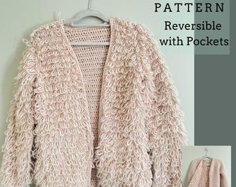 SCHEMA per cardigan reversibile all'uncinetto: punto a cappio