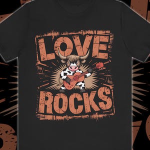 Highland Cow Love Rock T-Shirt, Cow Lover Shirt, Funny Cow Shirt, Farm Lover Shirts, Farm Animal Shirt, Humorous Saying