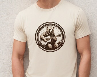 Men's Guitar Tee, Vintage Bear Guitar Tshirt, Bear Graphic T-shirt, Bear Playing Guitar T Shirt, Fun Guitar Tee, Guitar Music Gift For Him