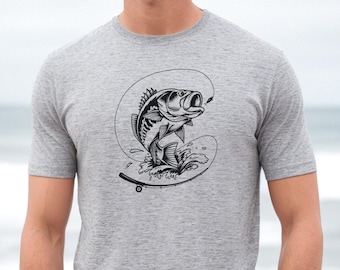 Herren Bass Fischen Grafik T-Shirt, Fischer Tshirt, Fischer Shirt, Bass Fischen Geschenk, Papa Fischen T Shirt, Fischen Geschenk für Freund Ihn