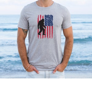 Bigfoot USA Flag Shirt, Bigfoot American Flag Tshirt, Patriotic Tee, Sasquatch Yeti USA Shirt, Bigfoot Lover Tee, Patriot Gift For Him Men