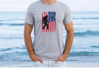 Bigfoot American Flag Men's T-Shirt, Patriotic Sasquatch Tee, Yeti USA Shirt, Bigfoot Tshirt, Patriot Gift For Men