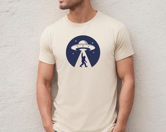 Men's Yeti Shirt, Bigfoot UFO Tshirt, Bigfoot Spaceship Tee, Sasquatch Alien T-Shirt, Bigfoot Gift For Dad Boyfriend Father's Day