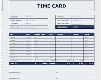 Mitarbeiter Zeit Karte Vorlage | Excel Work Stunden Tracker für Gehaltsabrechnung & Timesheets