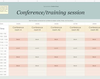 Conference Agenda Template Excel | Event Schedule Planner | Meeting & Session Organizer Spreadsheet