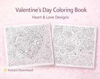 Libro da colorare per San Valentino / Disegni rilassanti a forma di cuore / Pagine da colorare stampabili