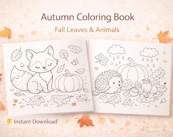 Printable Autumn Coloring Book for Kids – Fall Leaves and Animals | Screen-Free Education & Creative Development