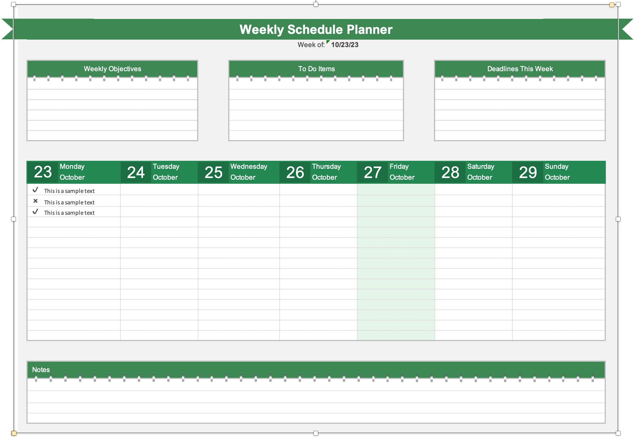 Weekly Planner Excel Template | Editable Schedule | to Do List ...