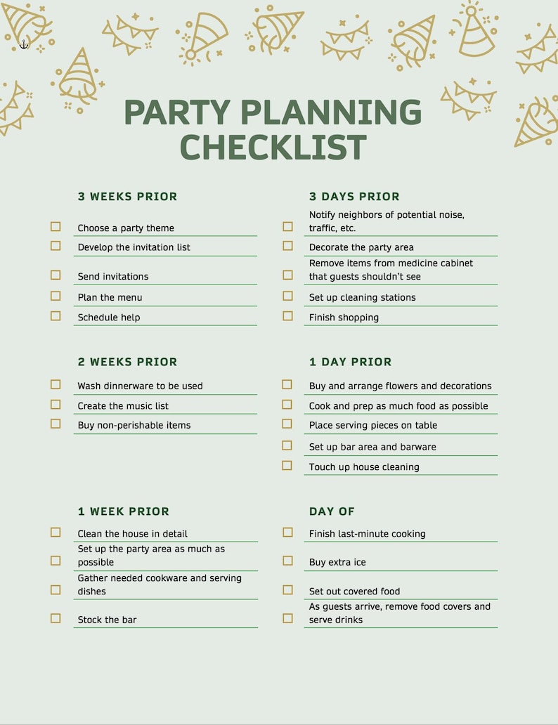 Party Planning Checklist Template | 3-week Event Organizer & Task List ...