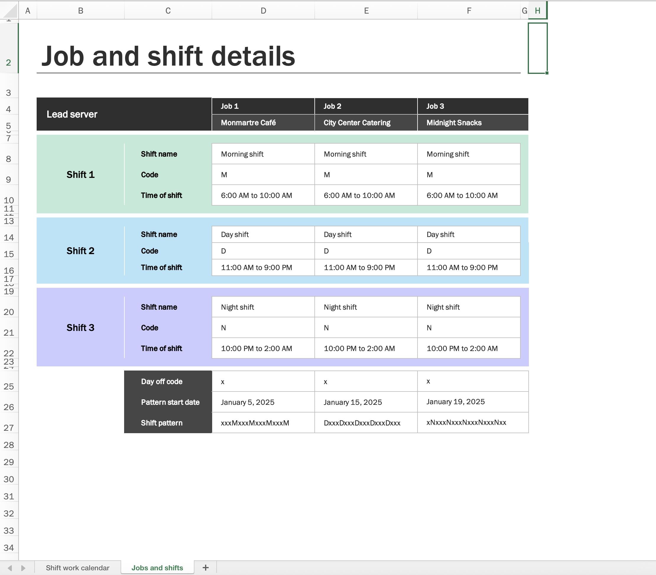 Work Shift Calendar Excel Template | Employee Schedule Planner ...