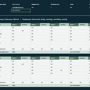 Employee timesheet template / weekly, monthly, yearly / Automatic timesheet / Time tracking system / Work hours tracker