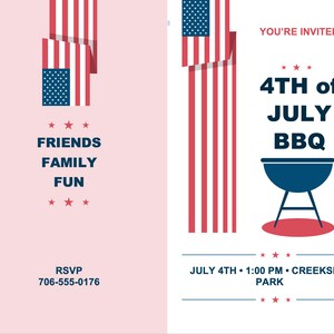 Fourth of July BBQ invitation / Fourth of July Celebration Card Template / Patriotic Parties, BBQs, Fireworks, and Festive Greetings