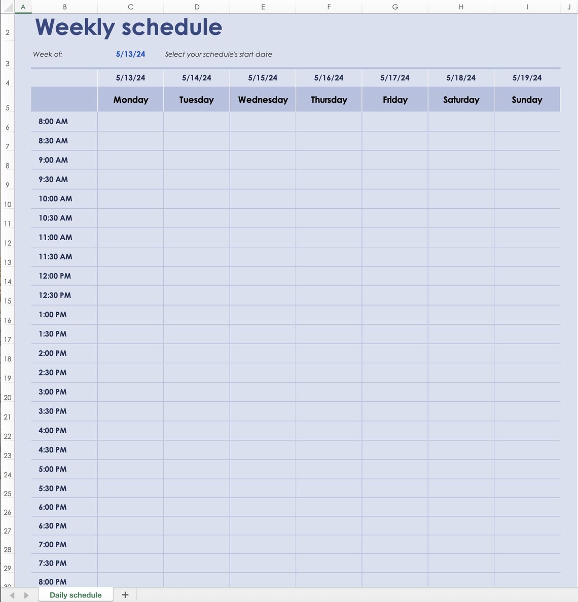Excel Weekly Schedule Planner Template | Editable Work & Task Planner ...