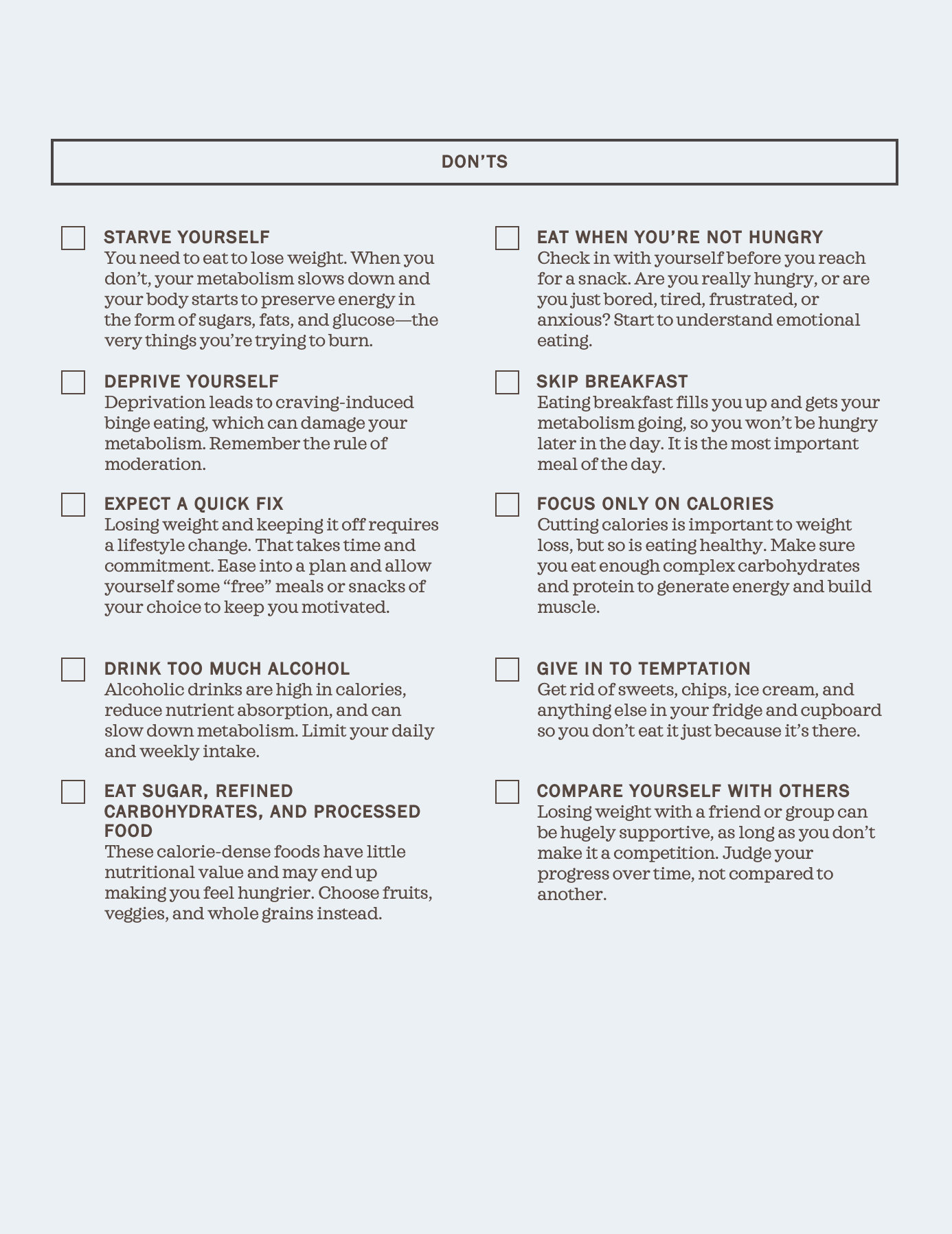 Weight Loss Tips Checklist - Etsy